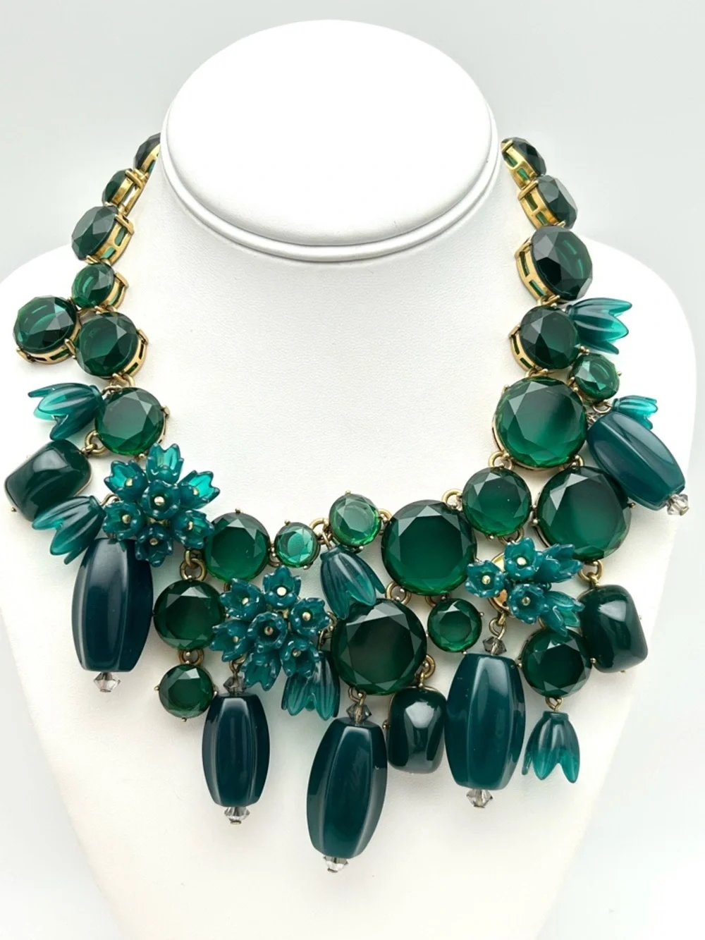 J. Crew Emerald Green Floral Jeweled and Beaded Necklace